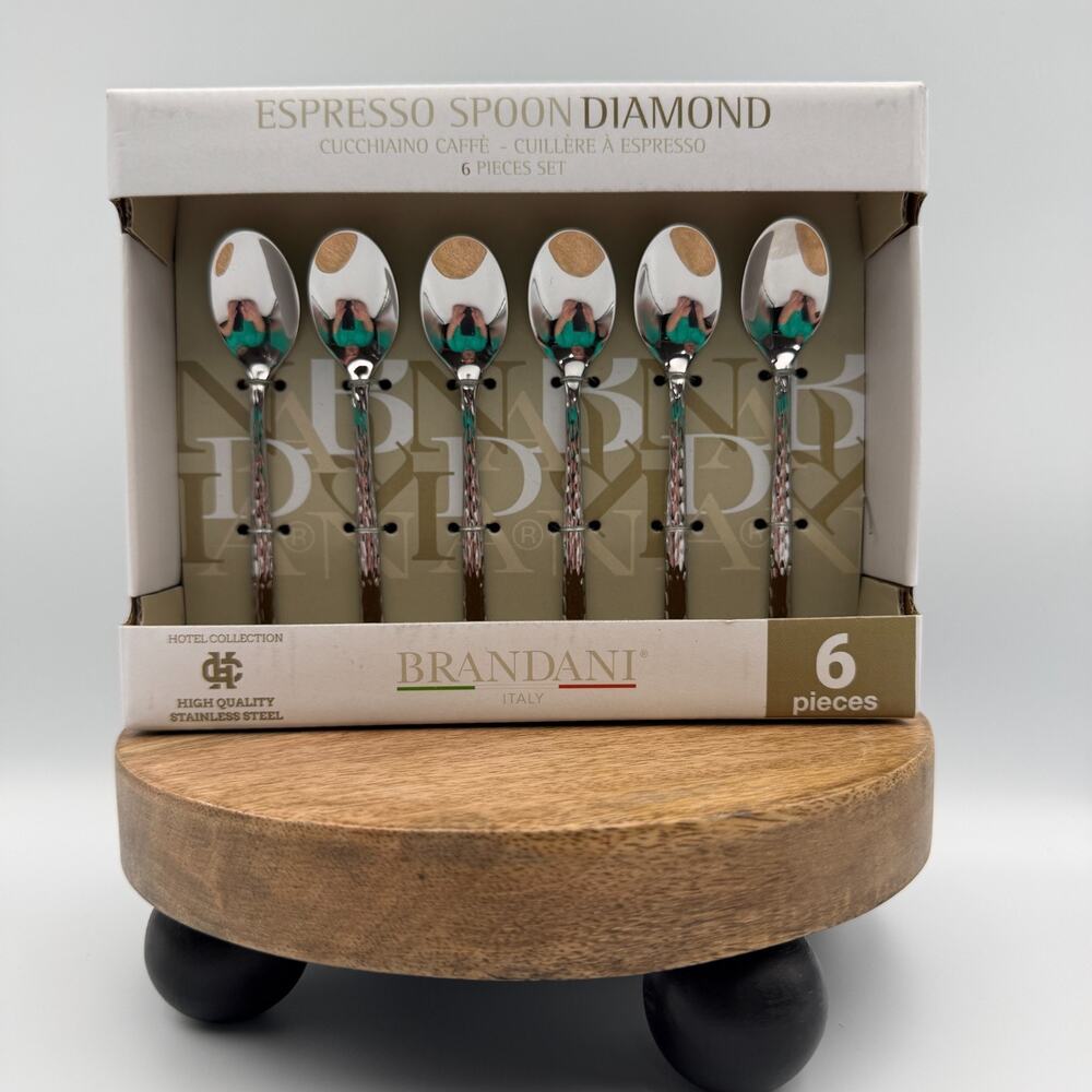 Brandani Italy Espresso Spoons Diamond Set of Six High Quality Stainless Steel